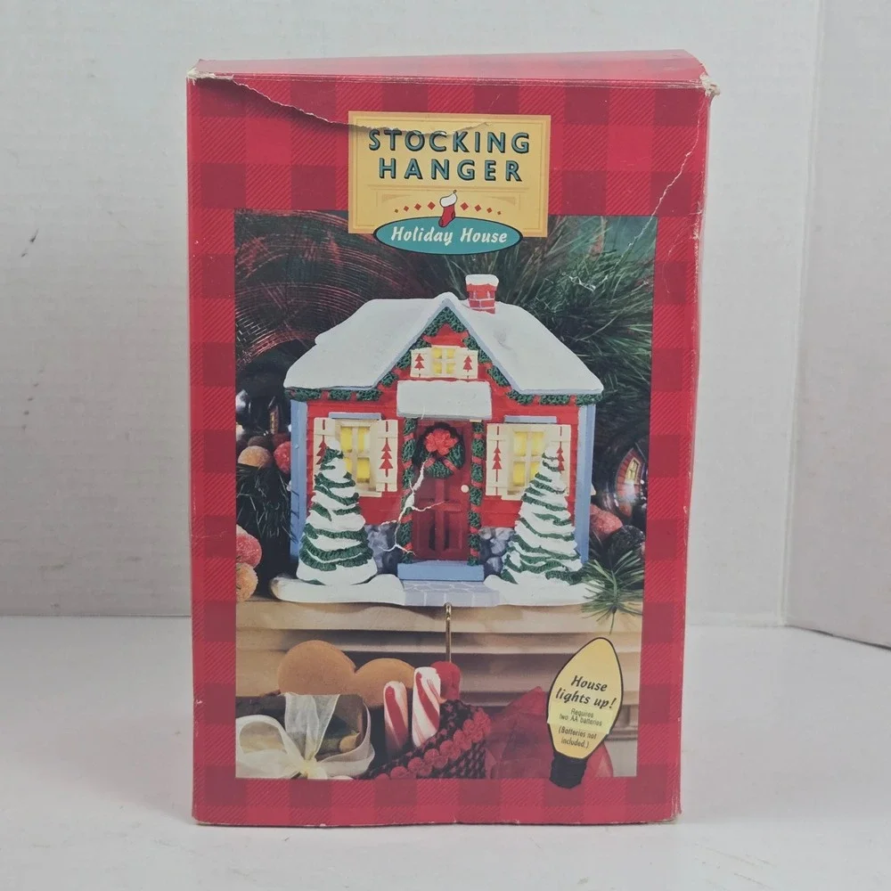Vtg 1996 Hallmark Holiday House Stocking Hanger Light Up Cottage Red XSH3131
